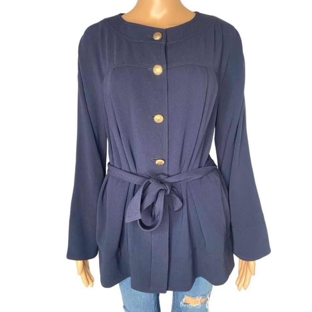 Ellen Tracy Collarless Button Down Blouse Size 8 - image 1